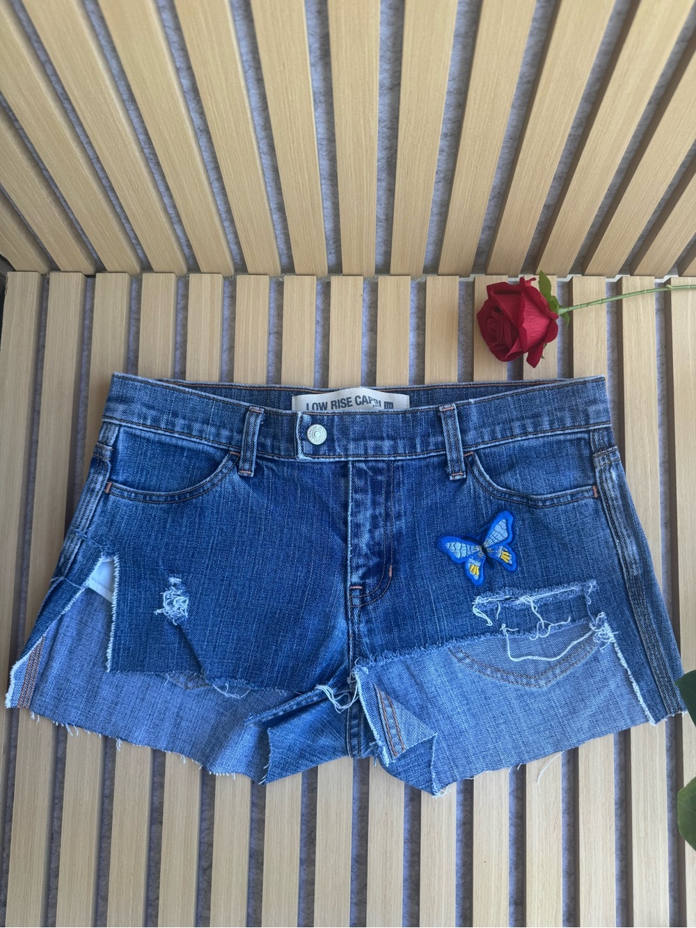 GAP Dark Blue Denim Low-Rise Shorts with Blue Butterfly Patch